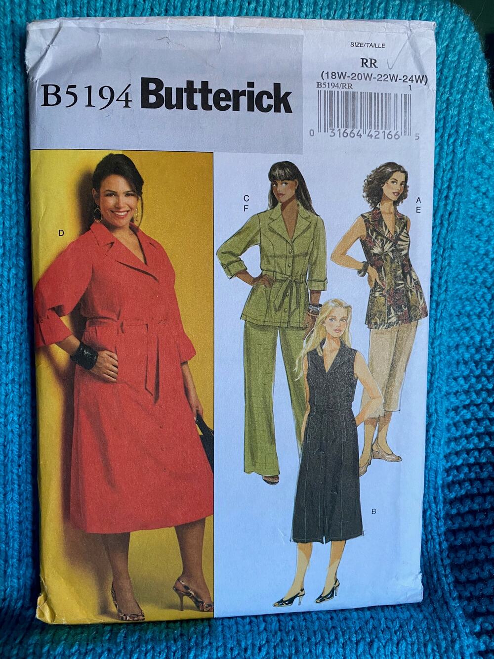 Butterick Sewing pattern 5194 Dress jacket pants sz 18w-24w